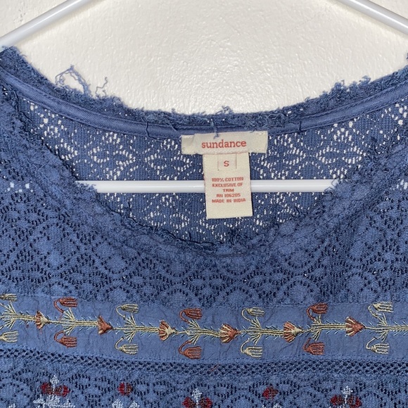 Small Sundance Gray Blue Long Sleeve Shirt with Embroidery and Lace - Picture 4 of 4